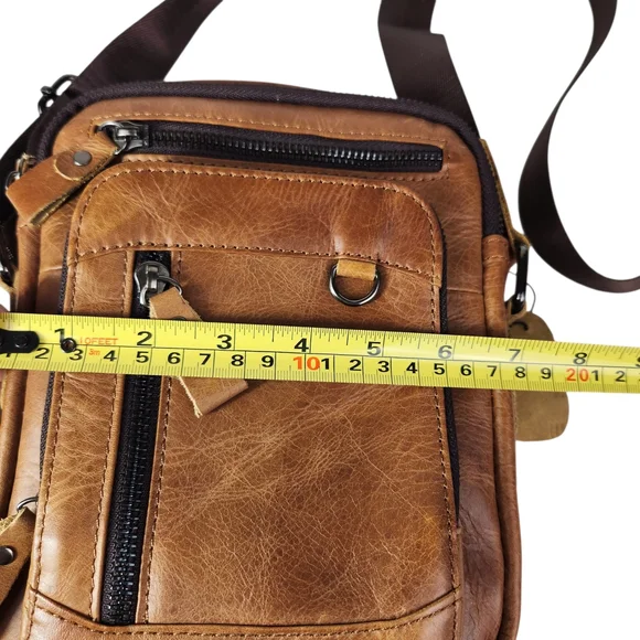 Leather Crossbody Bag Multi Pocket Travel Messenger Bag Unisex Adjustable Strap - Picture 12 of 15